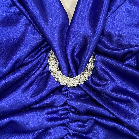 Ruched Cocktail Party Dress with Rhinestone Accents - Picture 3 of 10